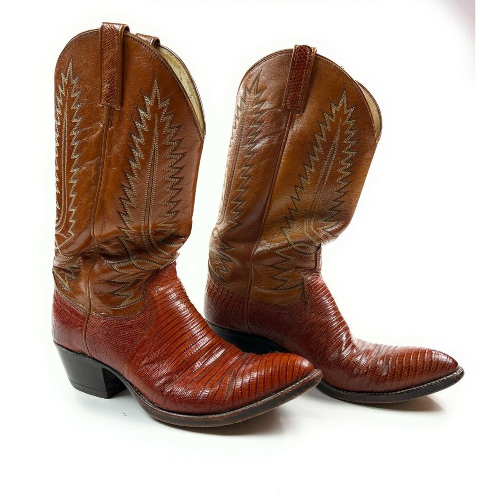 Dan Post Mens 9.5 D Snakeskin Leather Brown Exotic Western Cowboy Boots w/ Bag - Picture 2 of 16